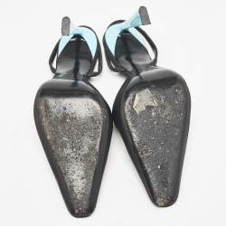 Saint Laurent Black/Blue Fabric Blade Slingback Pumps Size 38