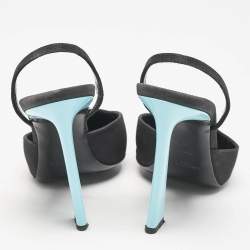 Saint Laurent Black/Blue Fabric Blade Slingback Pumps Size 38