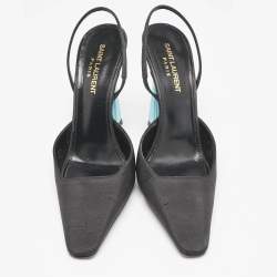 Saint Laurent Black/Blue Fabric Blade Slingback Pumps Size 38