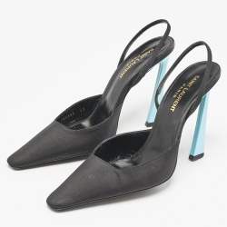 Saint Laurent Black/Blue Fabric Blade Slingback Pumps Size 38