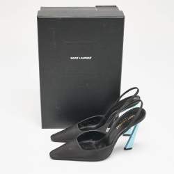 Saint Laurent Black/Blue Fabric Blade Slingback Pumps Size 38
