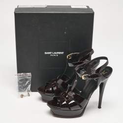 Saint Laurent Burgundy Patent Leather Tribute Platform Sandals Size 39