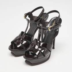 Saint Laurent Burgundy Patent Leather Tribute Platform Sandals Size 39