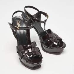 Saint Laurent Burgundy Patent Leather Tribute Platform Sandals Size 39