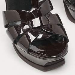Saint Laurent Burgundy Patent Leather Tribute Platform Sandals Size 39