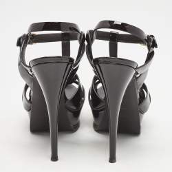 Saint Laurent Burgundy Patent Leather Tribute Platform Sandals Size 39