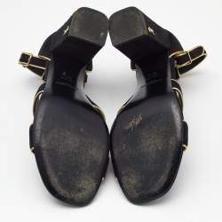 Pre Owned Saint Laurent Black/Gold Suede and Leather Ankle Strap Sandals Size 37.5
