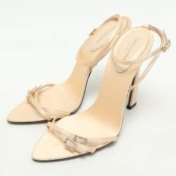 Saint Laurent Paris Beige Leather and Satin Gippy Ankle Strap Sandals Size 40