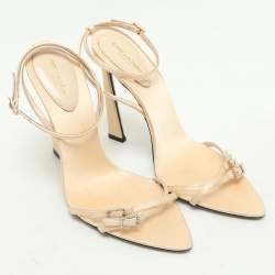 Saint Laurent Paris Beige Leather and Satin Gippy Ankle Strap Sandals Size 40