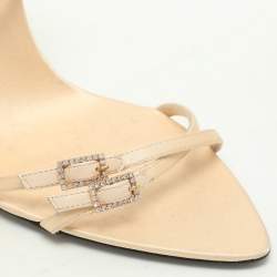 Saint Laurent Paris Beige Leather and Satin Gippy Ankle Strap Sandals Size 40
