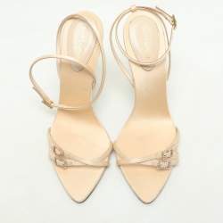 Saint Laurent Paris Beige Leather and Satin Gippy Ankle Strap Sandals Size 40