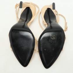 Saint Laurent Paris Beige Leather and Satin Gippy Ankle Strap Sandals Size 40