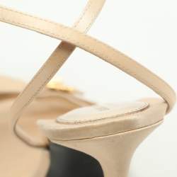 Saint Laurent Paris Beige Leather and Satin Gippy Ankle Strap Sandals Size 40