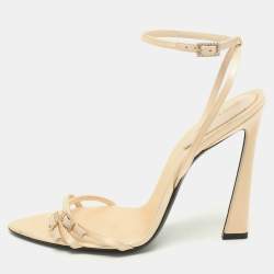 Saint Laurent Paris Beige Leather and Satin Gippy Ankle Strap Sandals Size 40