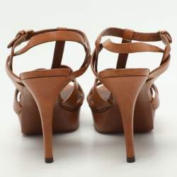 Saint Laurent Brown Leather Tribute Platform Sandals Size 39.5