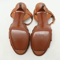 Saint Laurent Brown Leather Tribute Platform Sandals Size 39.5