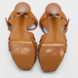 Saint Laurent Tan Leather Tribute Ankle Strap Sandals Size 35