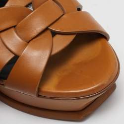 Saint Laurent Tan Leather Tribute Ankle Strap Sandals Size 35