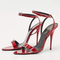 مملوكة مسبقًا Saint Laurent Red Patent Leather Ankle Strap Sandals Size 39