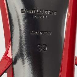 مملوكة مسبقًا Saint Laurent Red Patent Leather Ankle Strap Sandals Size 39