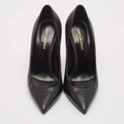 Saint Laurent Black Leather Opyum Pointed Toe Pumps Size 37.5