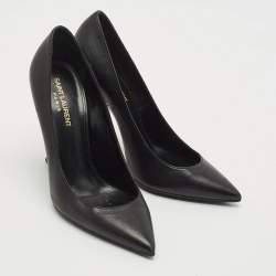 Saint Laurent Black Leather Opyum Pointed Toe Pumps Size 37.5