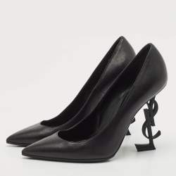 Saint Laurent Black Leather Opyum Pointed Toe Pumps Size 37.5