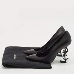 Saint Laurent Black Leather Opyum Pointed Toe Pumps Size 37.5