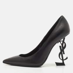 Saint Laurent Black Leather Opyum Pointed Toe Pumps Size 37.5