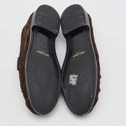 Pre Owned Saint Laurent Dark Brown Suede Le Penny 15 Loafers Size 38