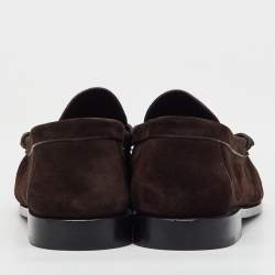Pre Owned Saint Laurent Dark Brown Suede Le Penny 15 Loafers Size 38