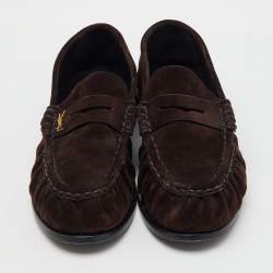 Pre Owned Saint Laurent Dark Brown Suede Le Penny 15 Loafers Size 38