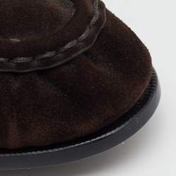 Pre Owned Saint Laurent Dark Brown Suede Le Penny 15 Loafers Size 38