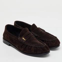 Pre Owned Saint Laurent Dark Brown Suede Le Penny 15 Loafers Size 38