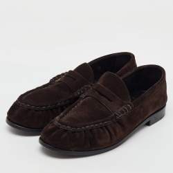 Pre Owned Saint Laurent Dark Brown Suede Le Penny 15 Loafers Size 38