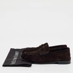 Pre Owned Saint Laurent Dark Brown Suede Le Penny 15 Loafers Size 38