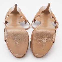 Saint Laurent Beige Patent Leather Tribute Platform Sandals Size 38.5