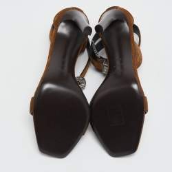 مملوكة مسبقًا صندل سان لوران سير كاحل غربي ميكا شامواه زيتوني مع إبزيم مقاس 38.5