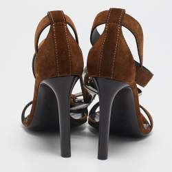 مملوكة مسبقًا صندل سان لوران سير كاحل غربي ميكا شامواه زيتوني مع إبزيم مقاس 38.5