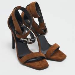 مملوكة مسبقًا صندل سان لوران سير كاحل غربي ميكا شامواه زيتوني مع إبزيم مقاس 38.5