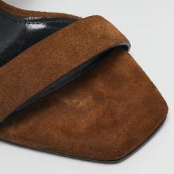 مملوكة مسبقًا صندل سان لوران سير كاحل غربي ميكا شامواه زيتوني مع إبزيم مقاس 38.5