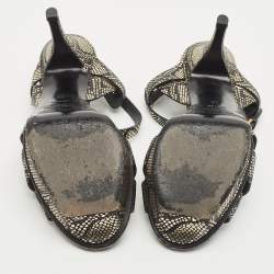 مملوكة مسبقًا Saint Laurent Gold/Black Python Embossed Leather Tribute Platform Sandals Size 38