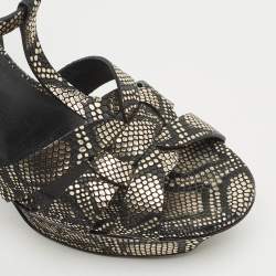 مملوكة مسبقًا Saint Laurent Gold/Black Python Embossed Leather Tribute Platform Sandals Size 38