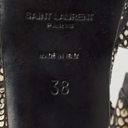 مملوكة مسبقًا Saint Laurent Gold/Black Python Embossed Leather Tribute Platform Sandals Size 38