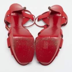 Pre Owned Saint Laurent Red Leather Tribute Ankle Strap Sandals Size 41