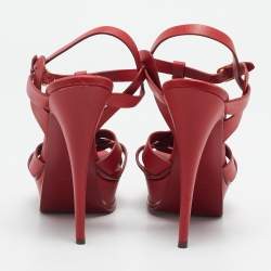 Pre Owned Saint Laurent Red Leather Tribute Ankle Strap Sandals Size 41