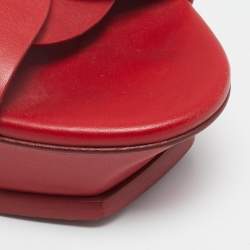 Pre Owned Saint Laurent Red Leather Tribute Ankle Strap Sandals Size 41