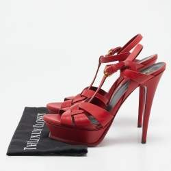 Pre Owned Saint Laurent Red Leather Tribute Ankle Strap Sandals Size 41