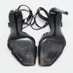 Saint Laurent Black Patent Leather Amy Knot Ankle Strap Sandals Size 40.5