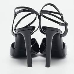Saint Laurent Black Patent Leather Amy Knot Ankle Strap Sandals Size 40.5